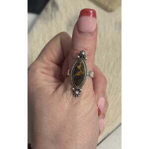 Sterling Silver BlackJack Turquoise Single Stone Ring Braided Concho 925 Adjust